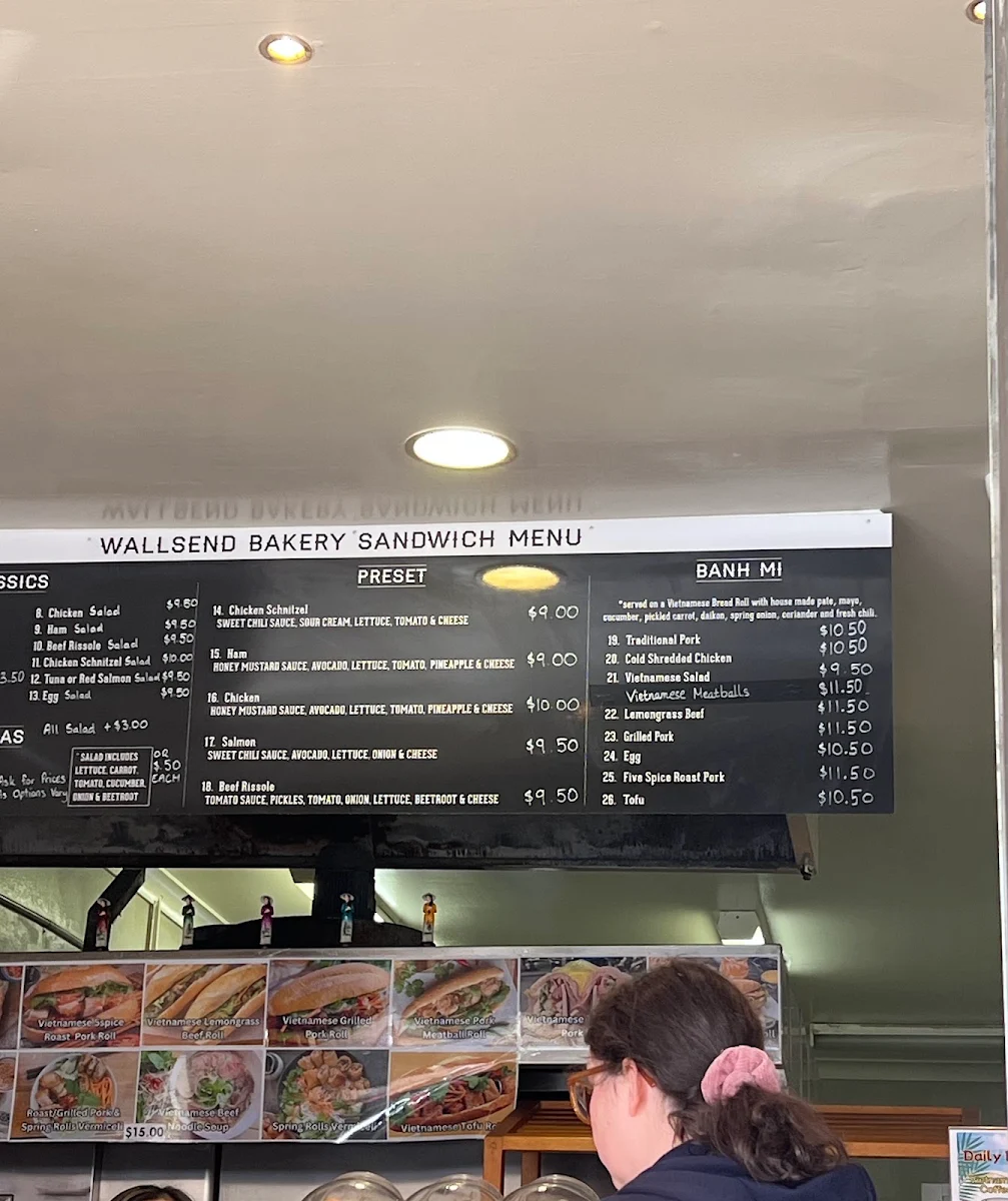 Menu, Wallsend Bakery