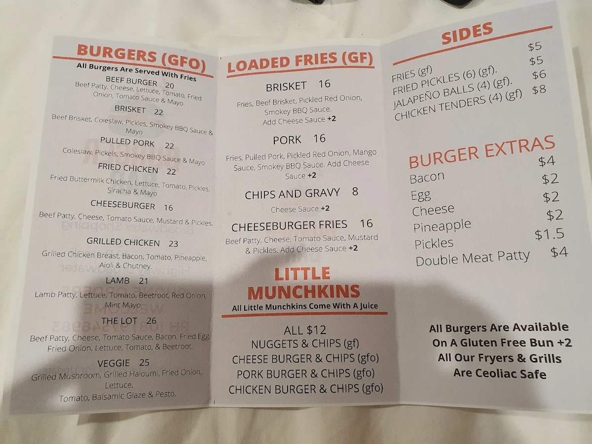 Menu, Lj's Burger Bar