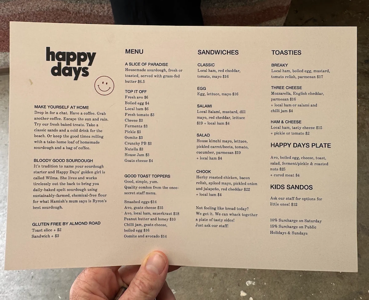 Menu, Happy Days