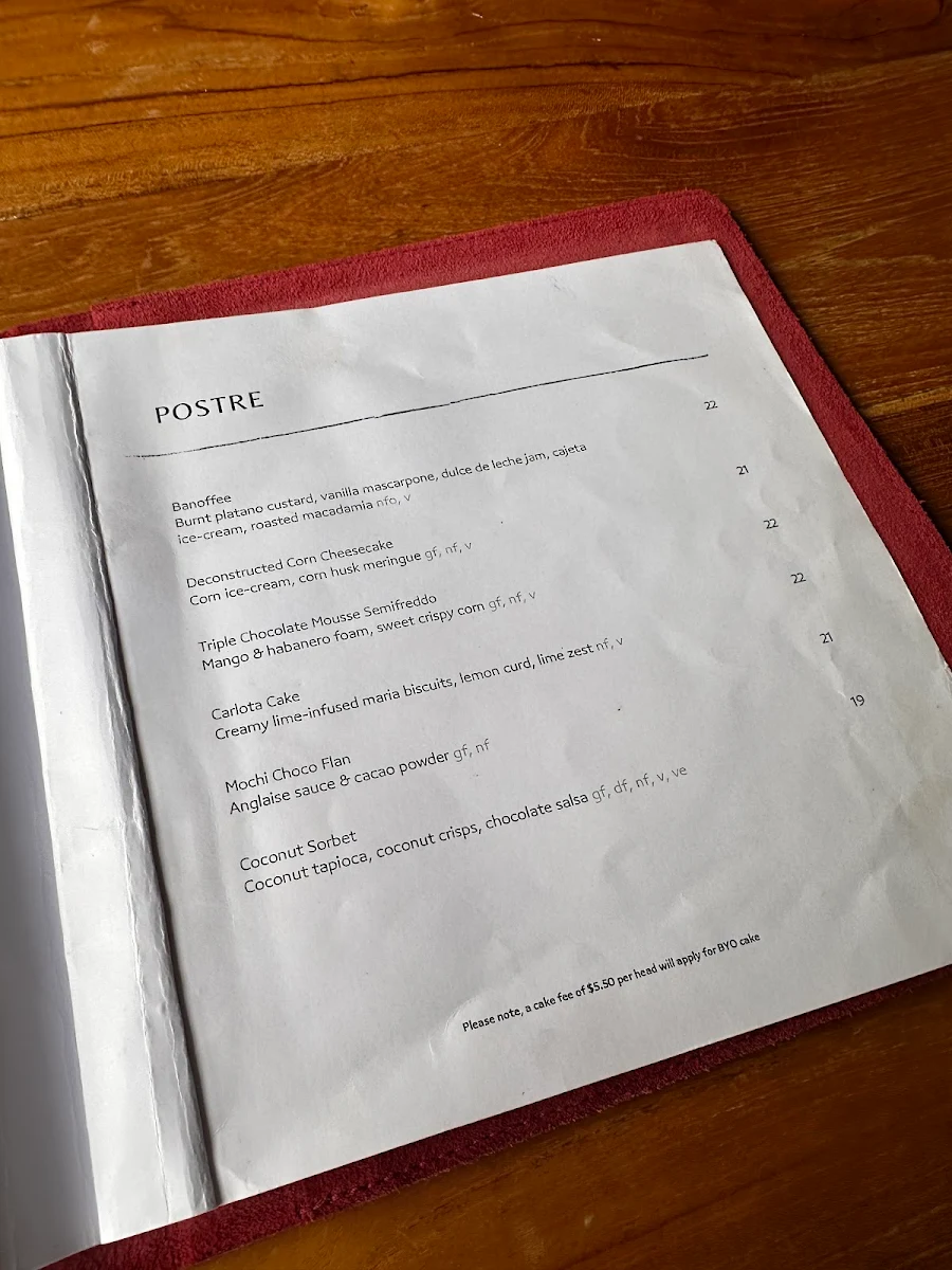 Menu, Alegre Bar and Dining