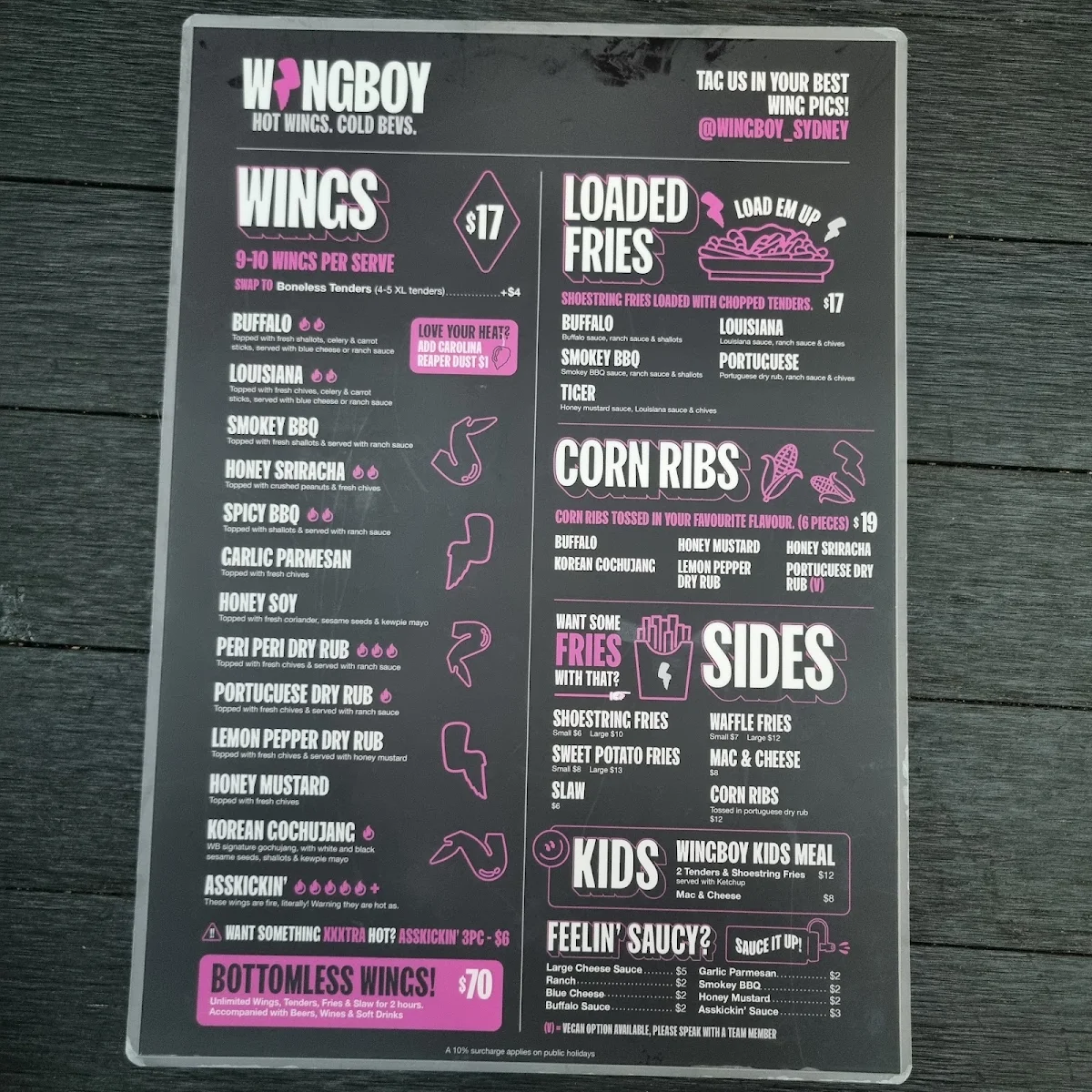 Menu, Wingboy Parramatta