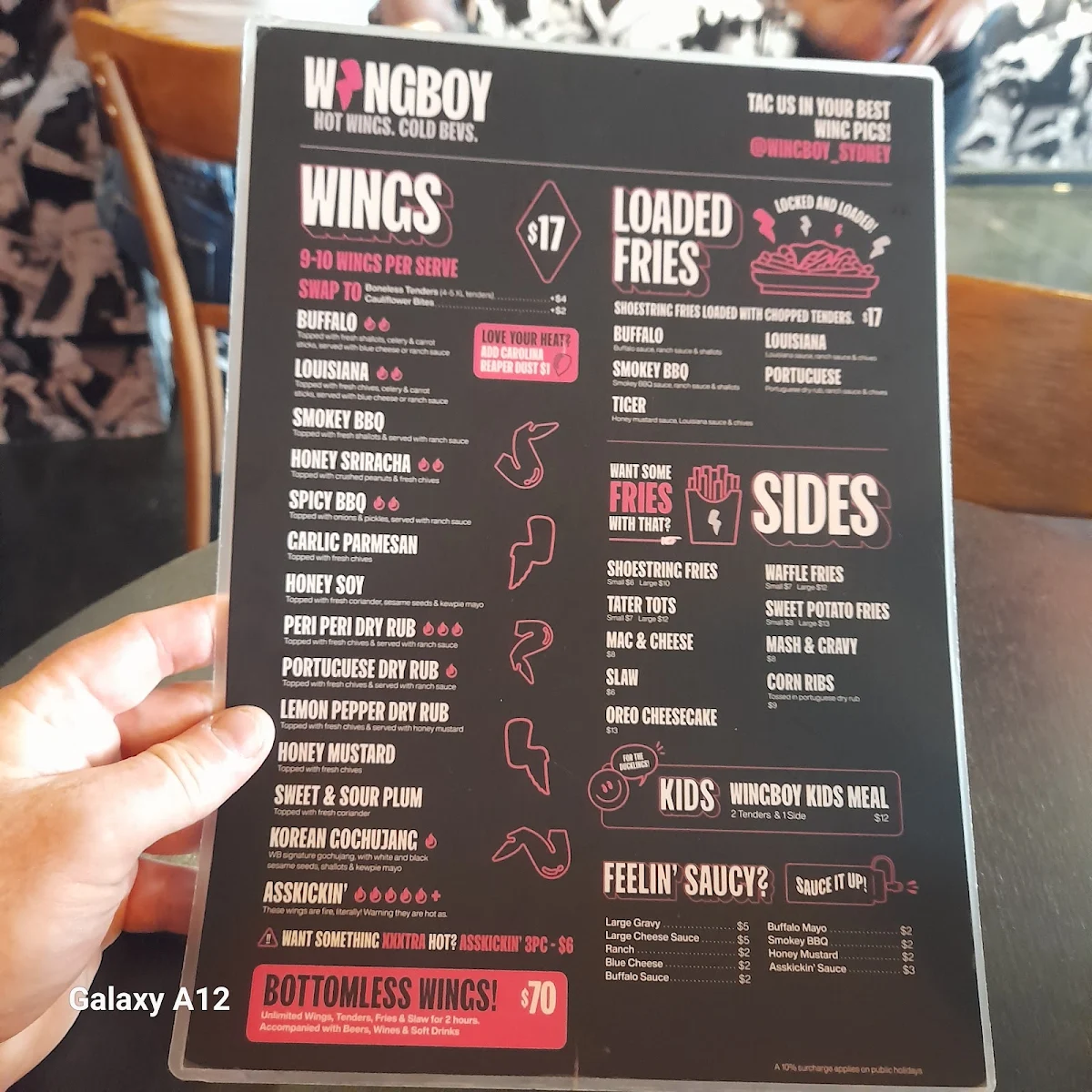 Menu, Wingboy Parramatta