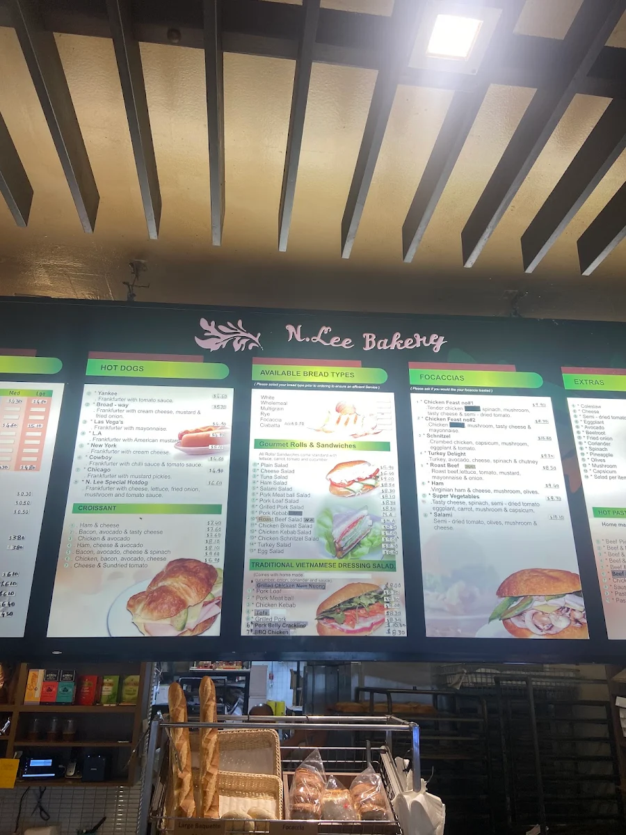 Menu, N.Lee Bakery