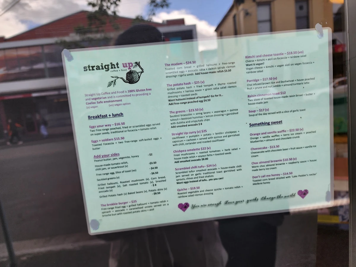 Menu, Straight Up Coffee and Food