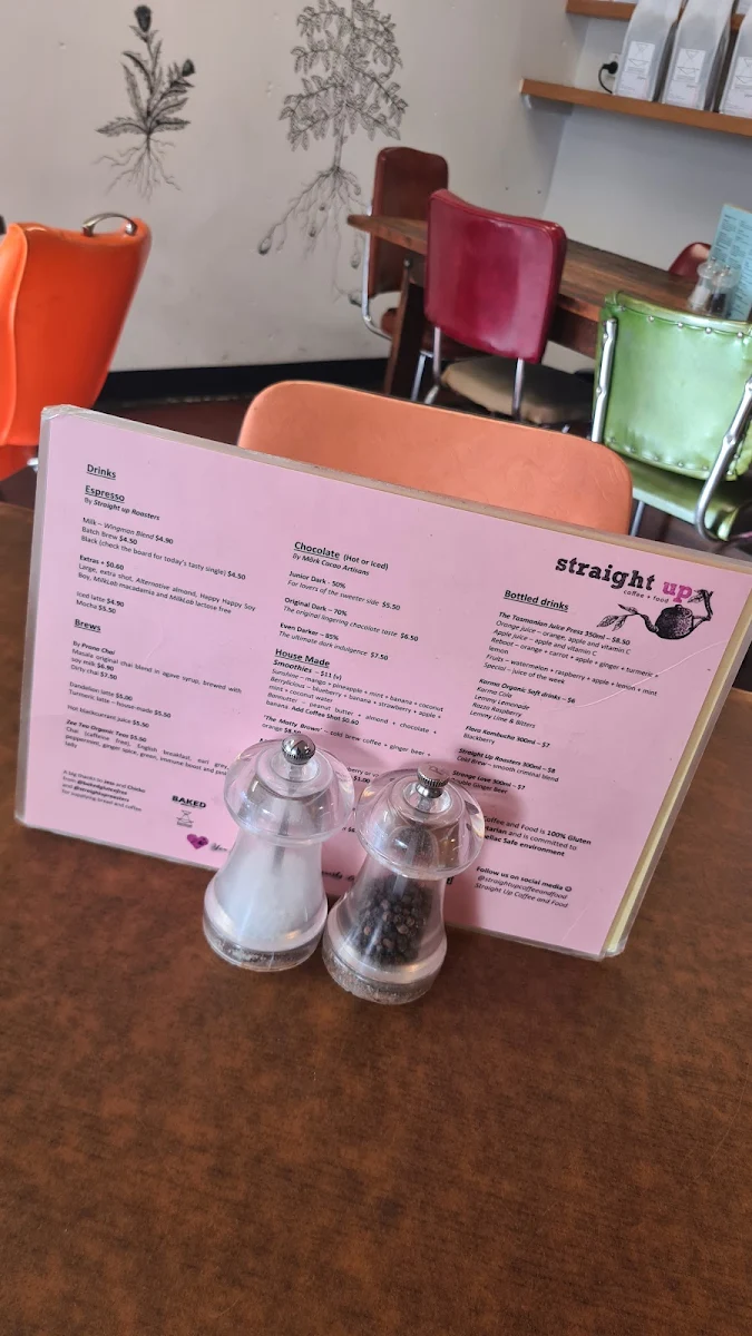 Menu, Straight Up Coffee and Food