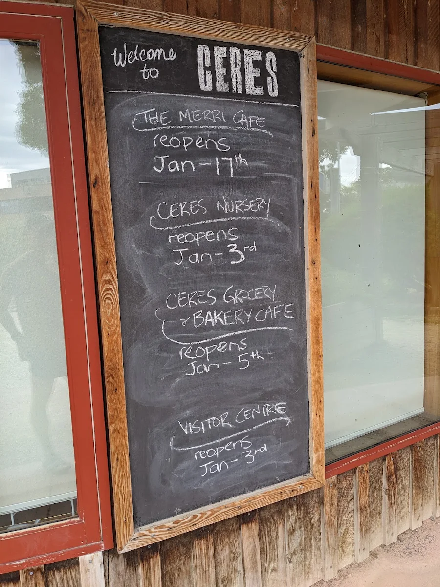 Menu, CERES Organic Cafe