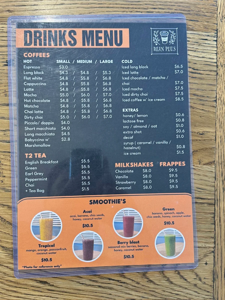 Menu, Bean Plus Cafe
