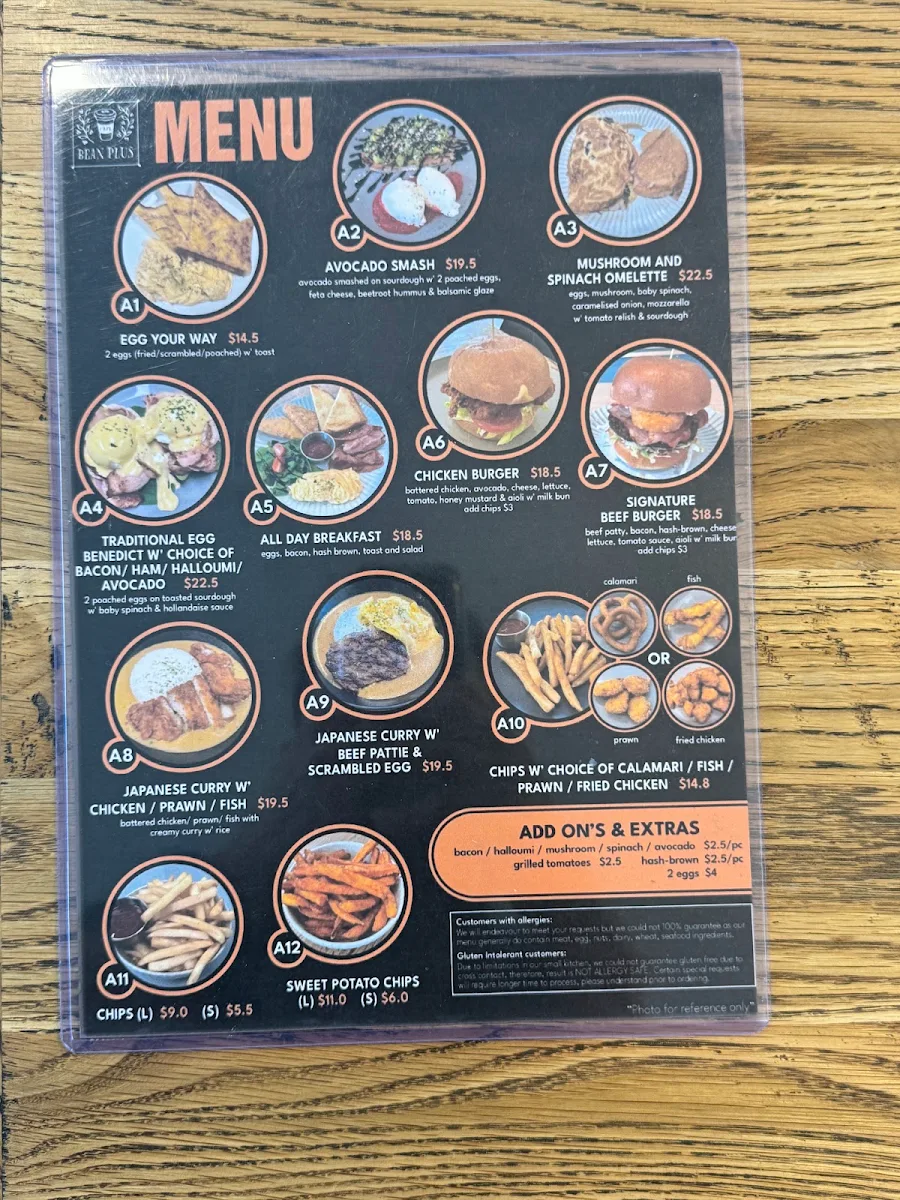 Menu, Bean Plus Cafe