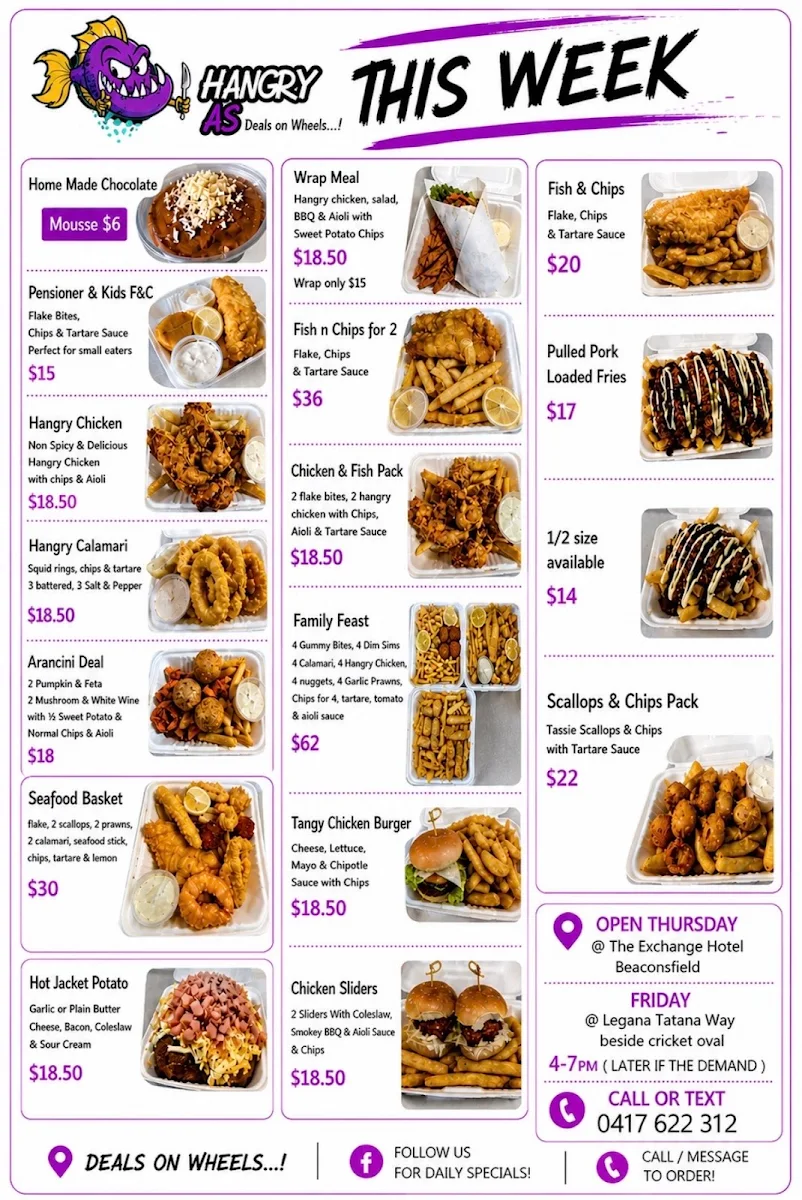 Menu, Hangry As Moblie Food Van