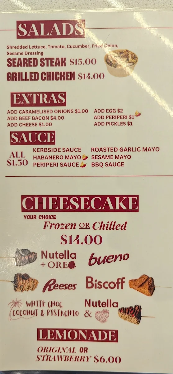 Menu, Kerbside Eatery