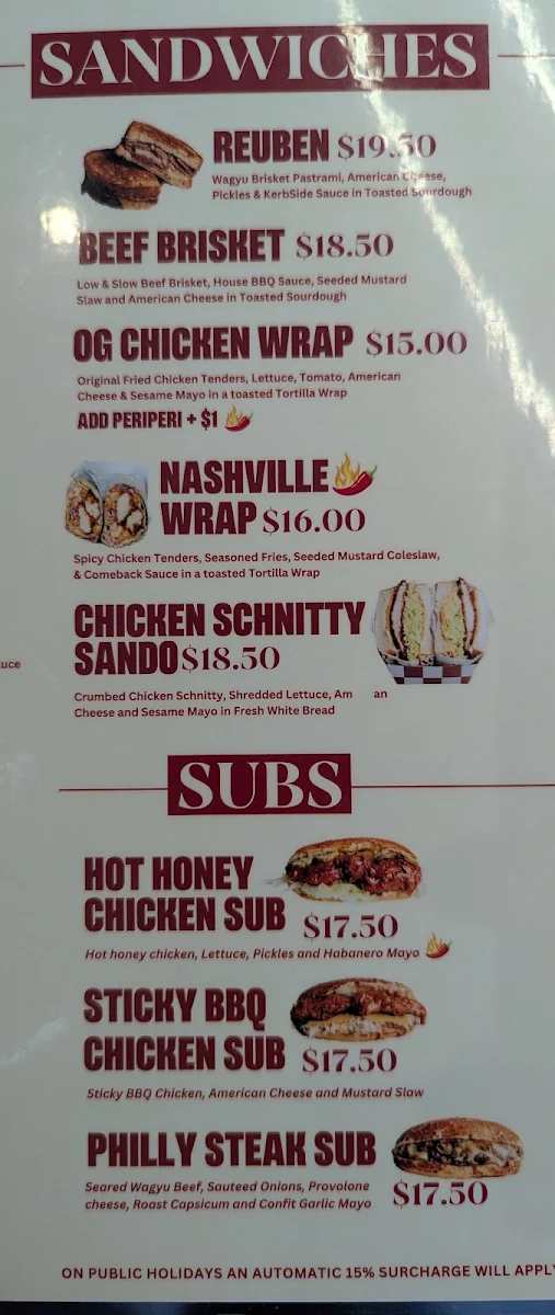 Menu, Kerbside Eatery