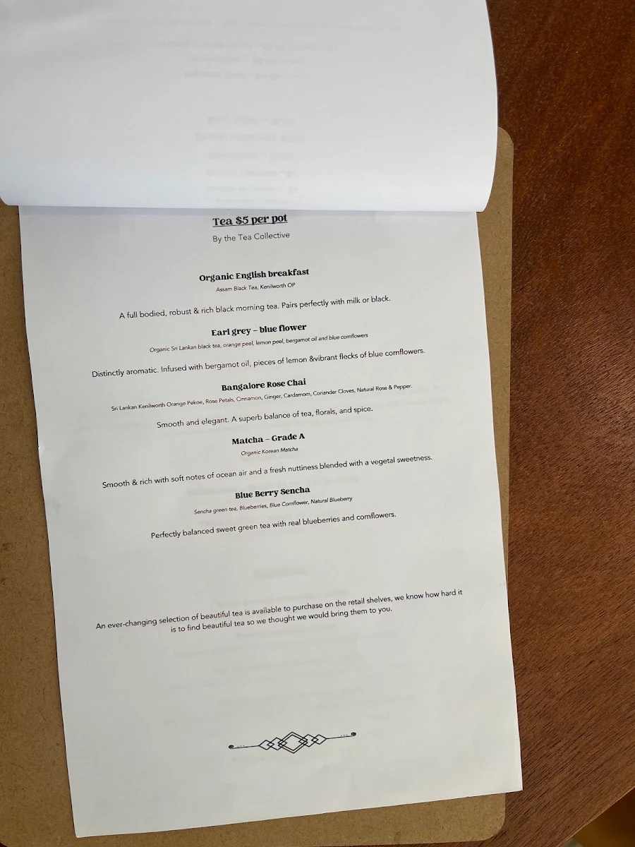 Menu, The morning coffee society