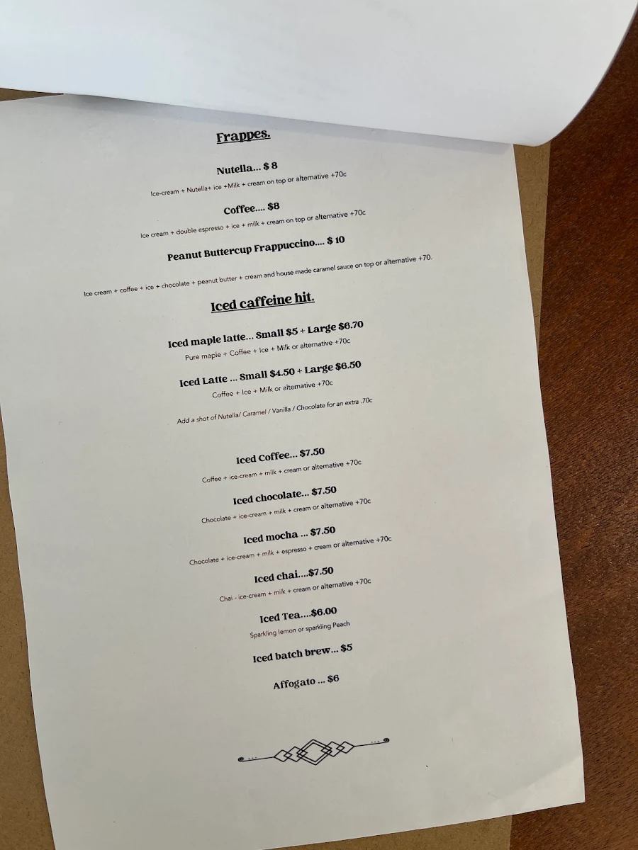 Menu, The morning coffee society
