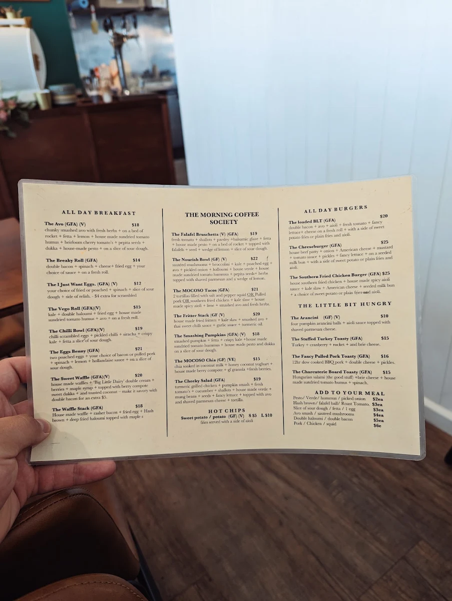 Menu, The morning coffee society
