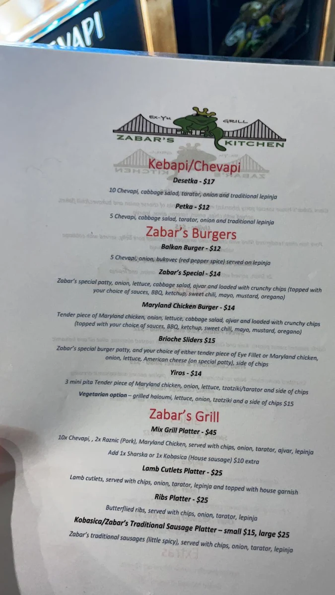 Menu, Riverland Brisbane