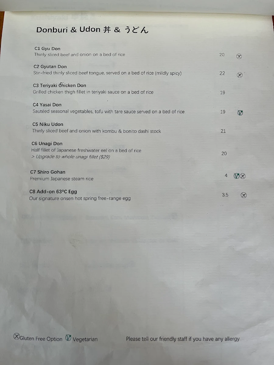 Menu, Three Japanese