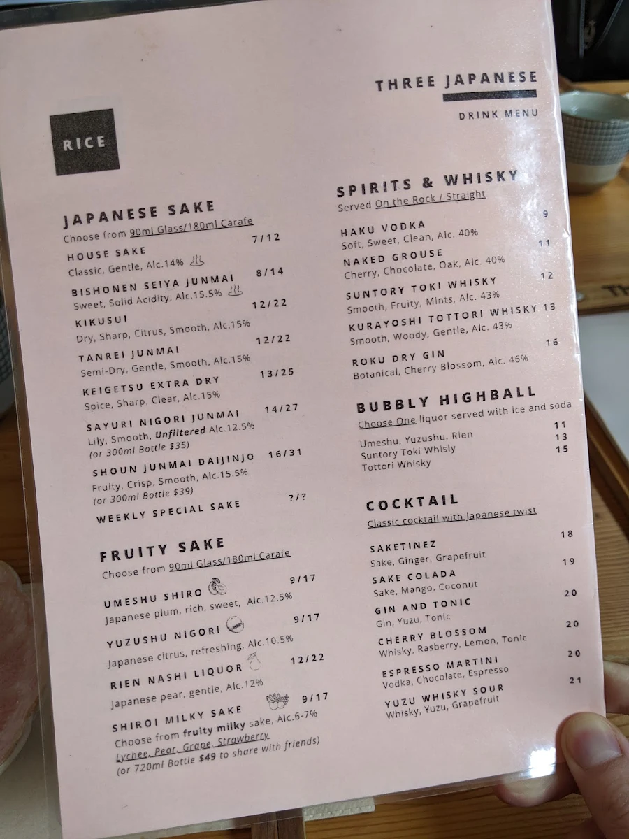 Menu, Three Japanese
