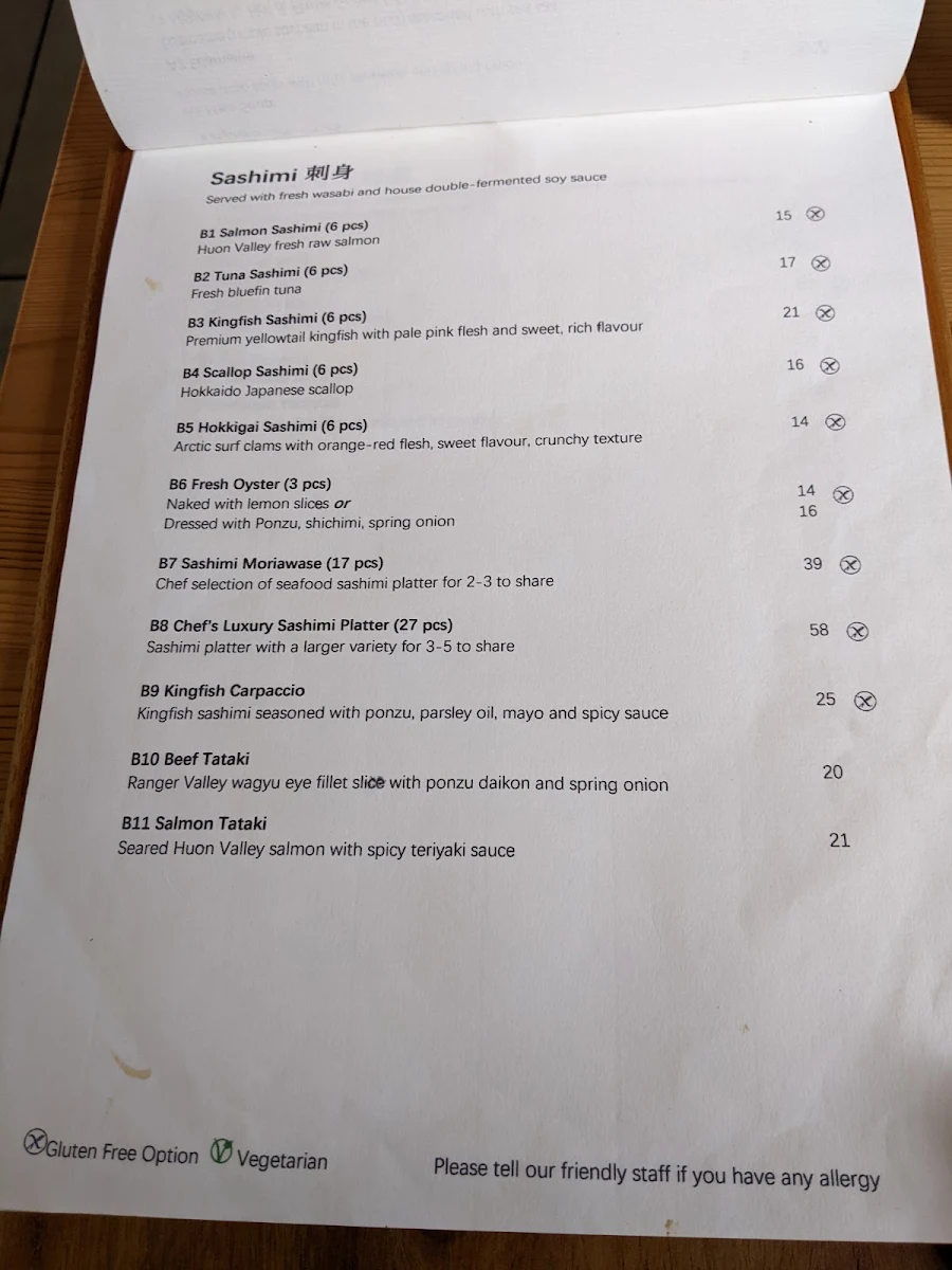 Menu, Three Japanese