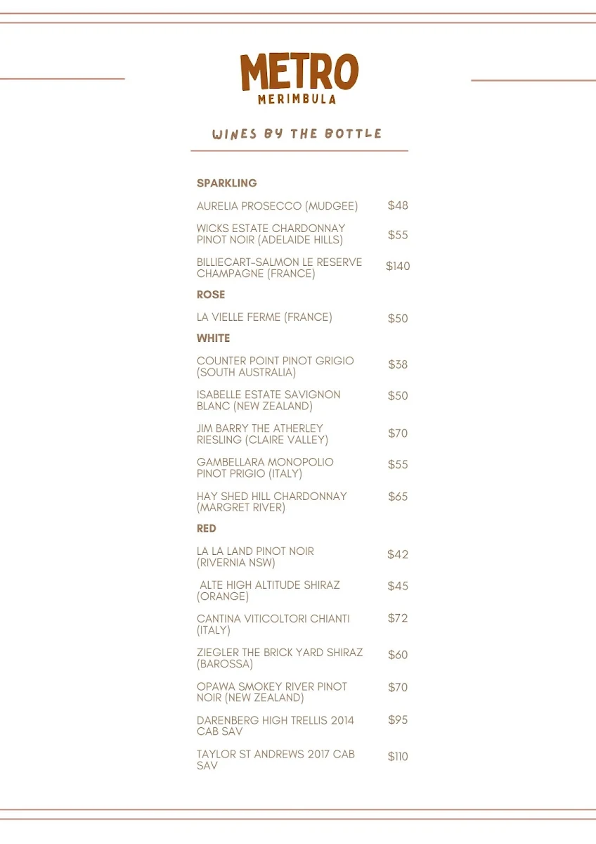 Menu, Metro Merimbula