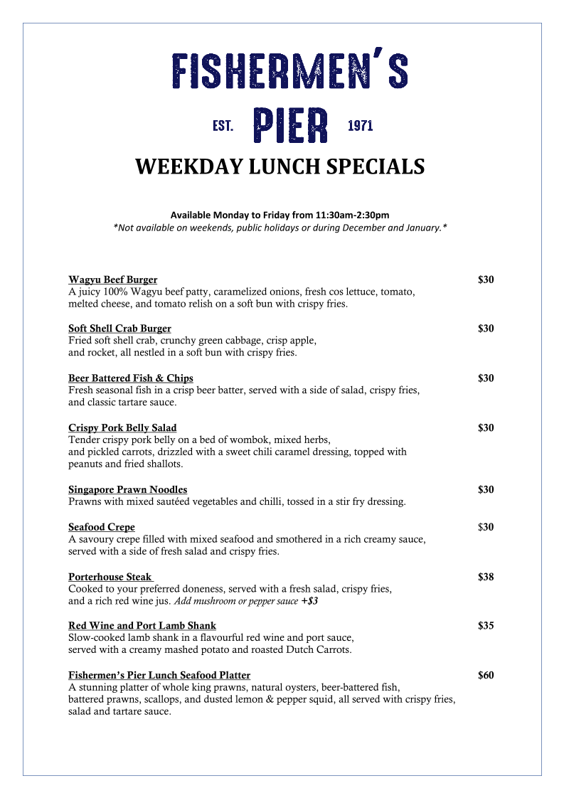 Menu, Fishermen's Pier