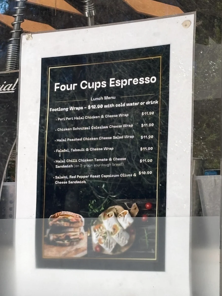 Menu, Four Cups Cafe