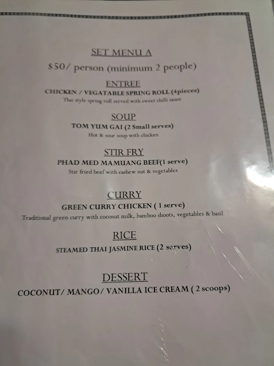 Menu, Rosebud Thai Restaurant