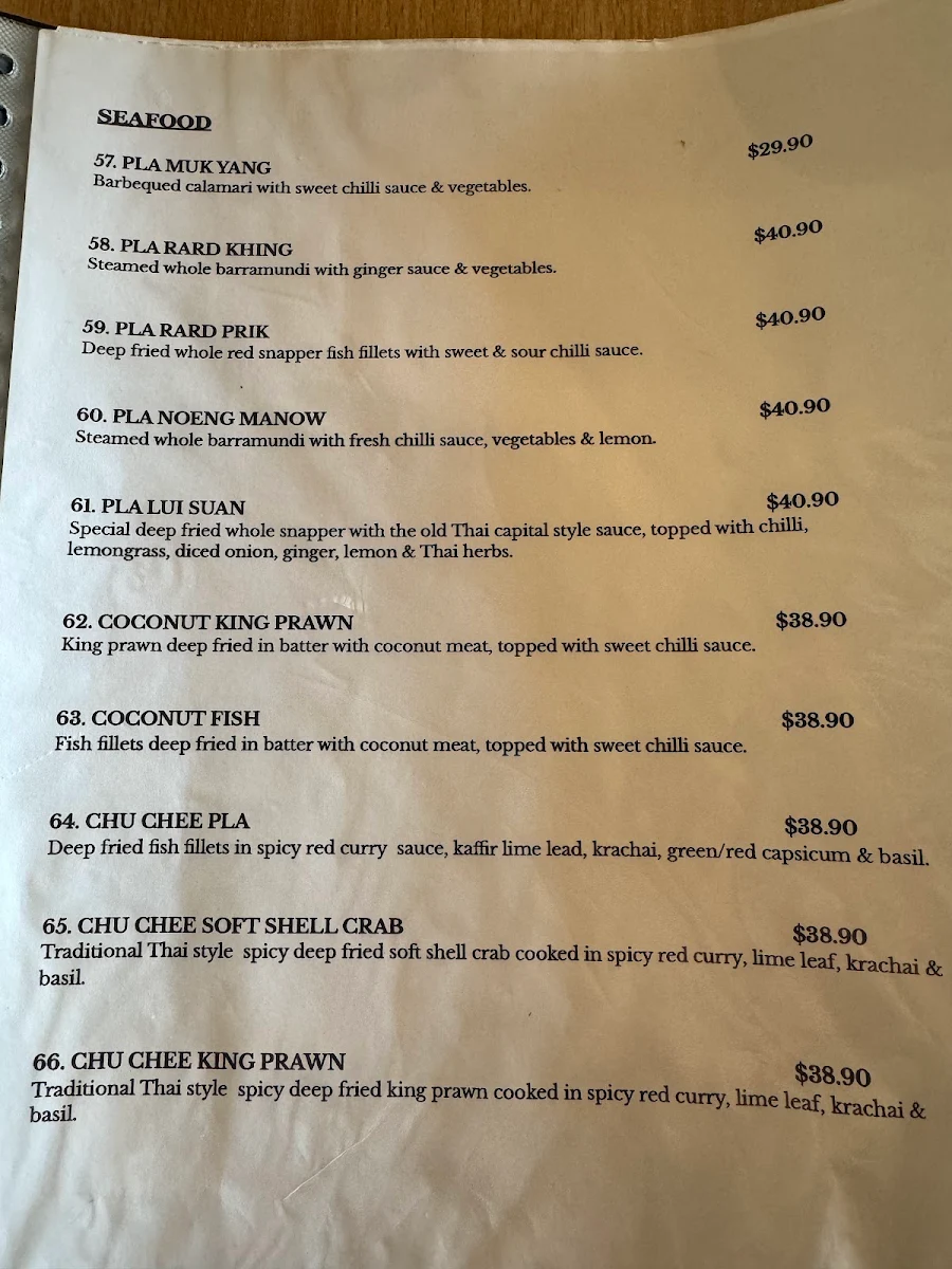 Menu, Rosebud Thai Restaurant