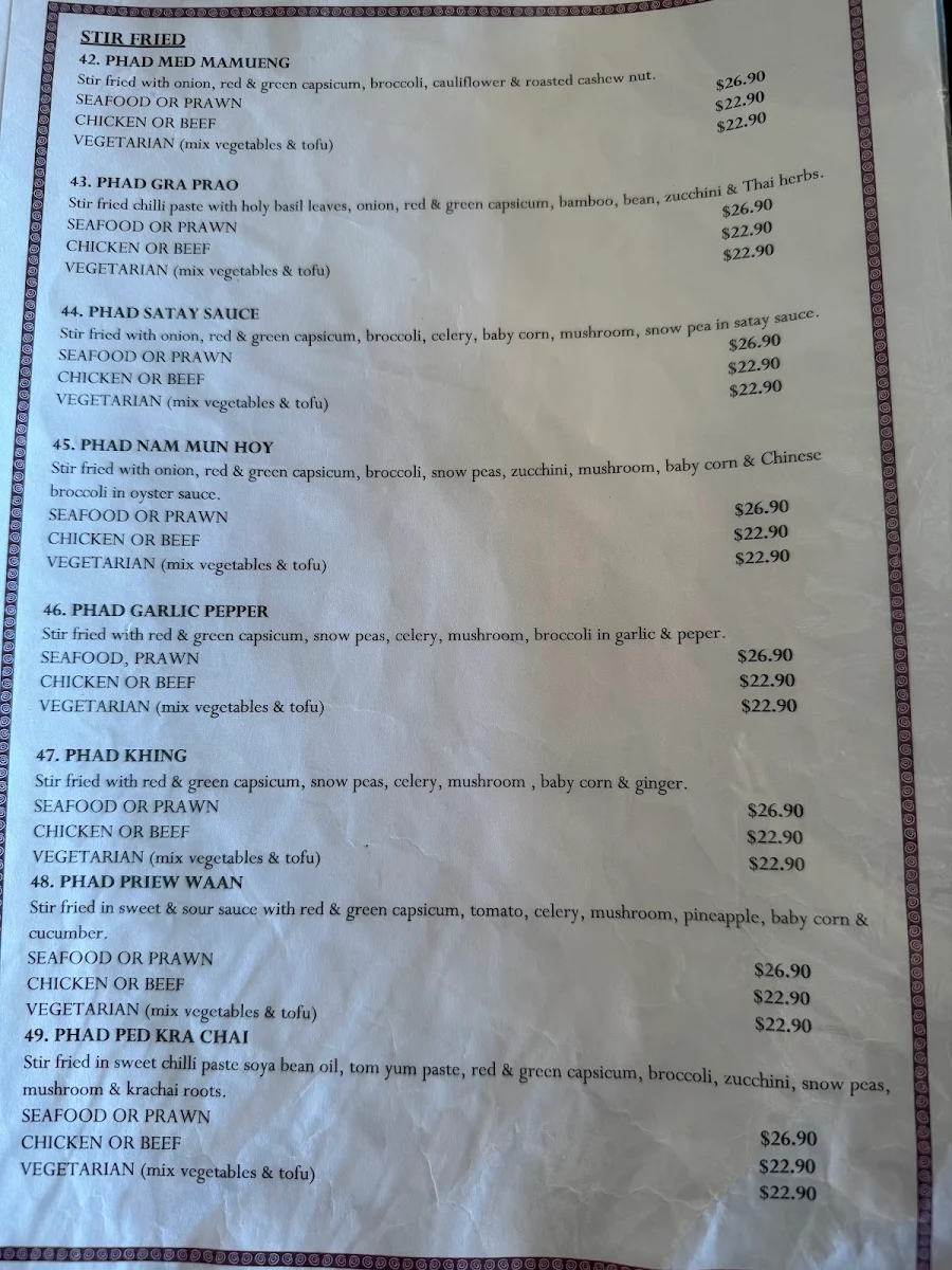Menu, Rosebud Thai Restaurant