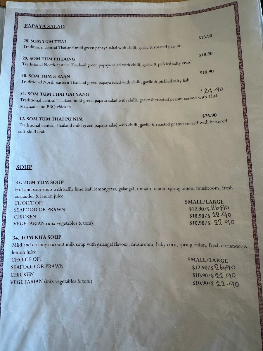 Menu, Rosebud Thai Restaurant