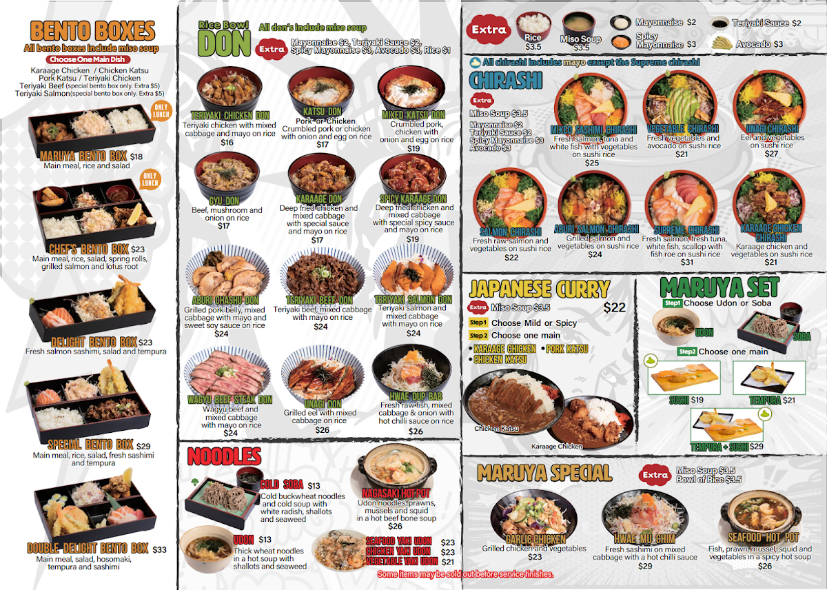 Menu, Maruya Japanese Restaurant