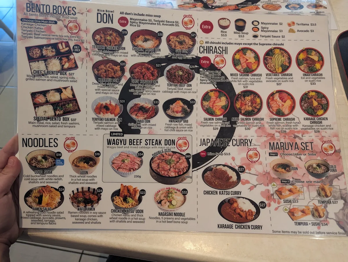 Menu, Maruya Japanese Restaurant