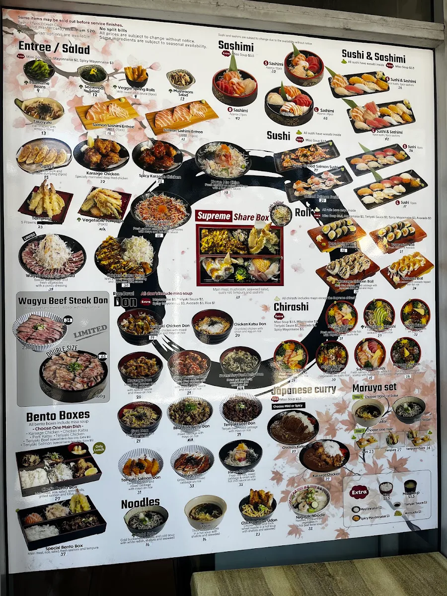 Menu, Maruya Japanese Restaurant
