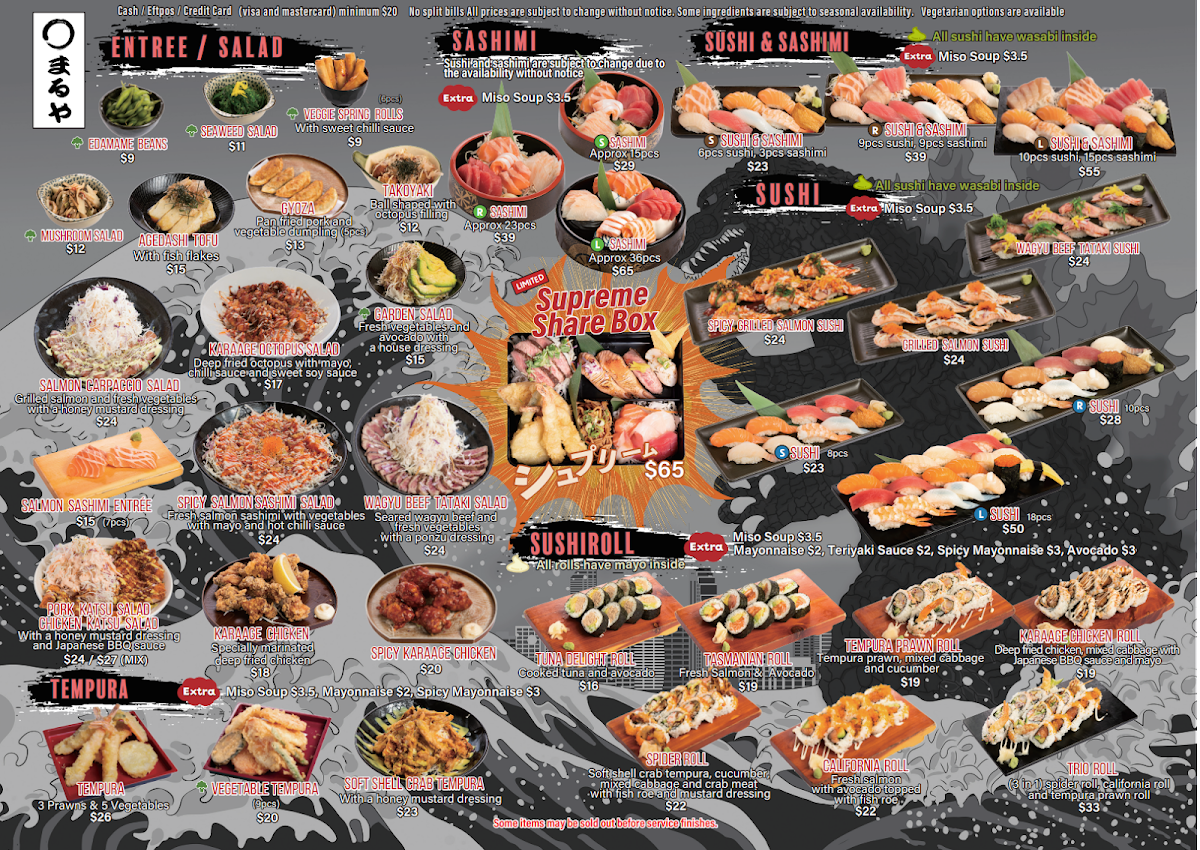 Menu, Maruya Japanese Restaurant