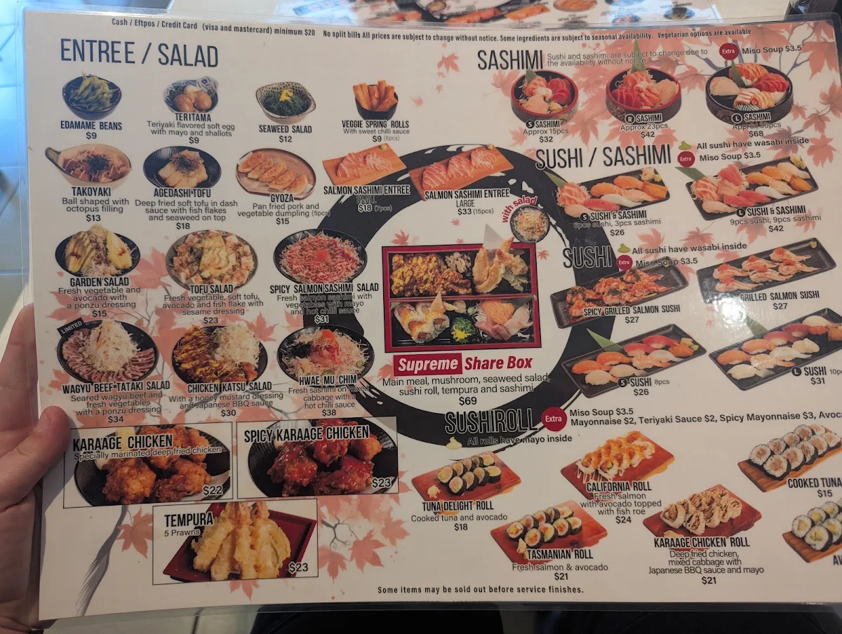 Menu, Maruya Japanese Restaurant