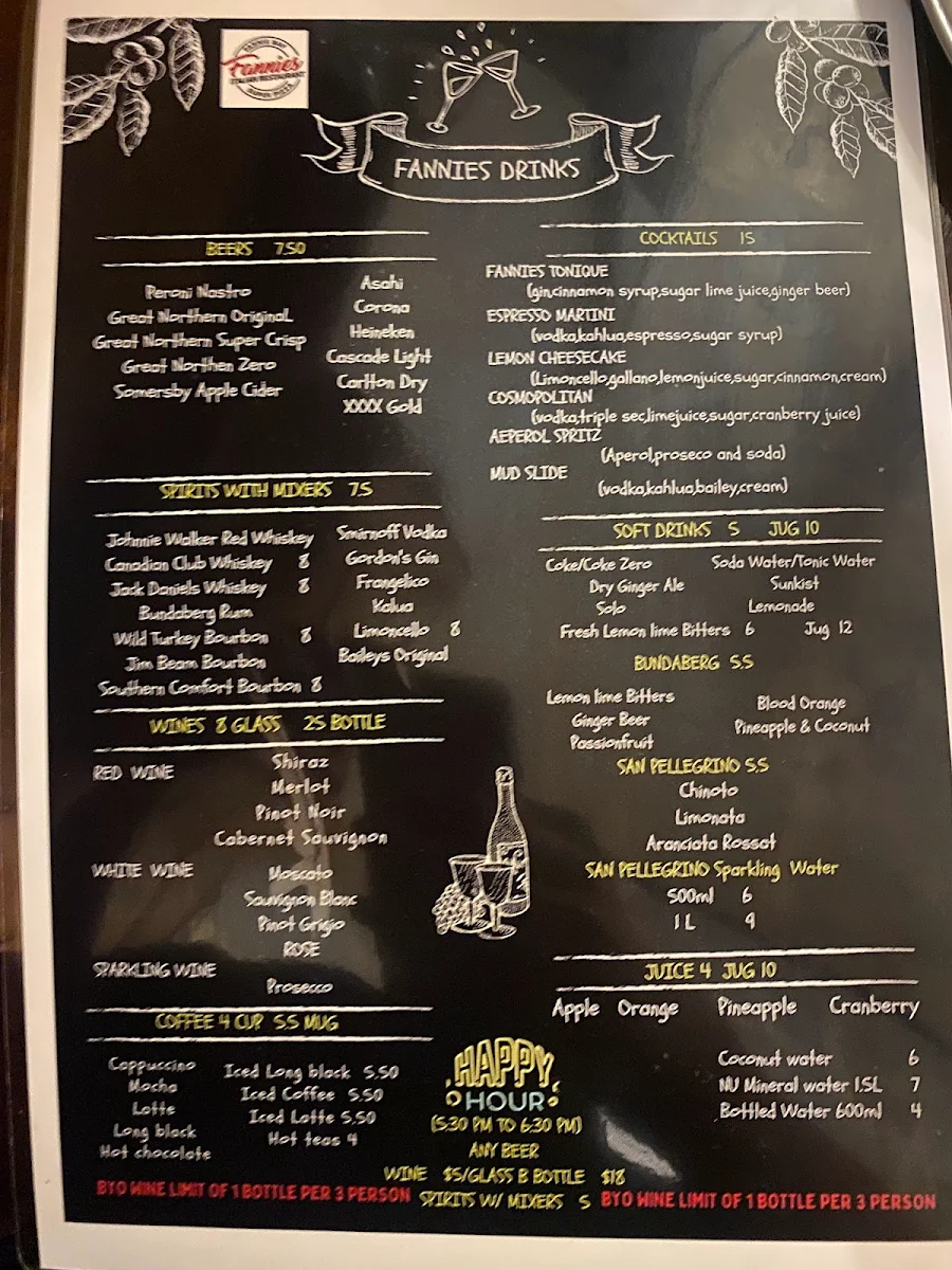 Menu, Fannie Bay Super Pizza Italian Restaurant