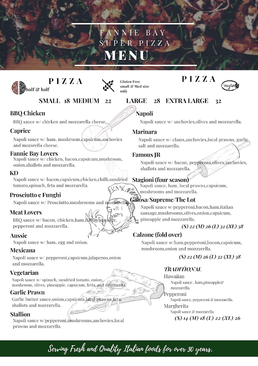 Menu, Fannie Bay Super Pizza Italian Restaurant