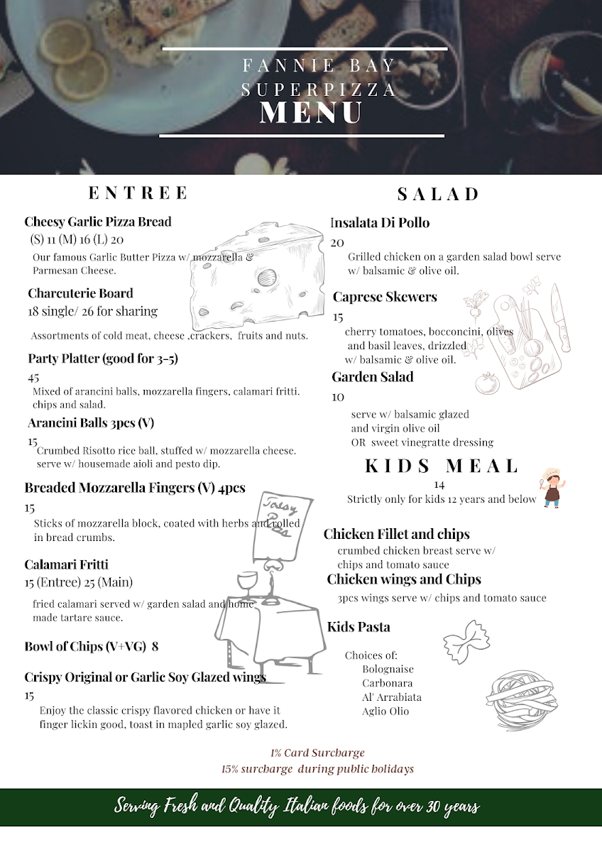 Menu, Fannie Bay Super Pizza Italian Restaurant