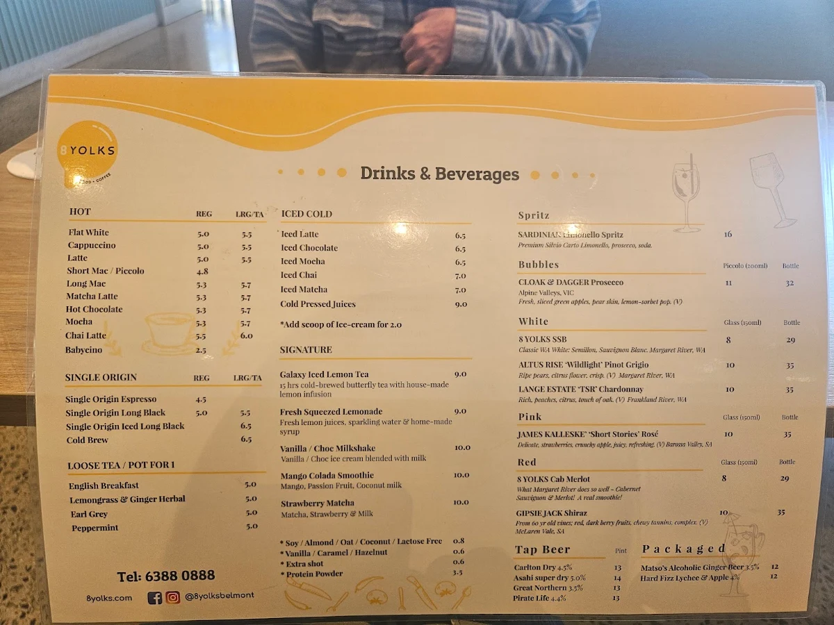 Menu, 8 Yolks Belmont