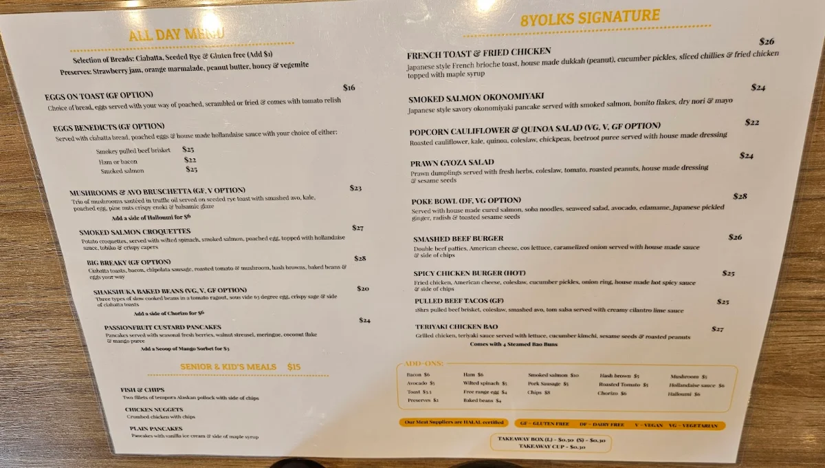 Menu, 8 Yolks Belmont