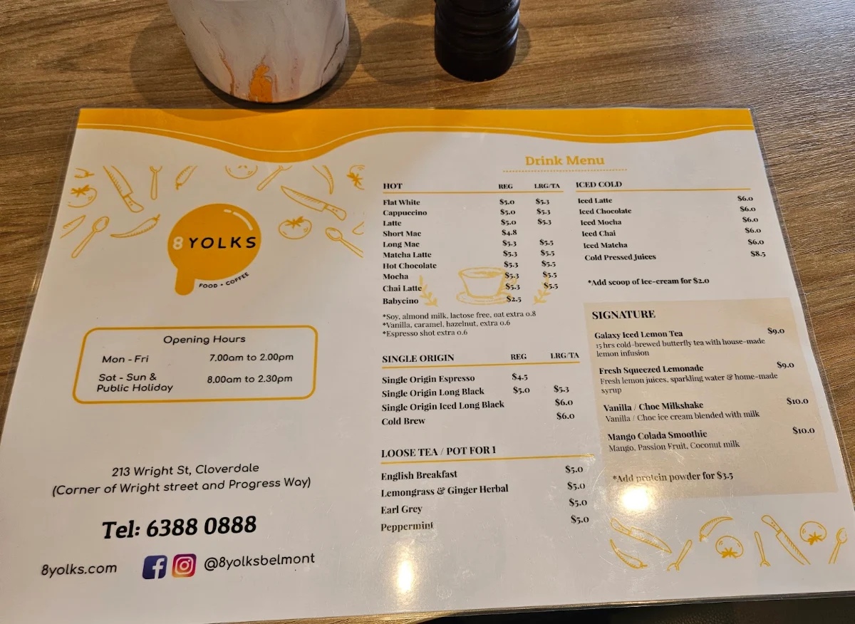 Menu, 8 Yolks Belmont