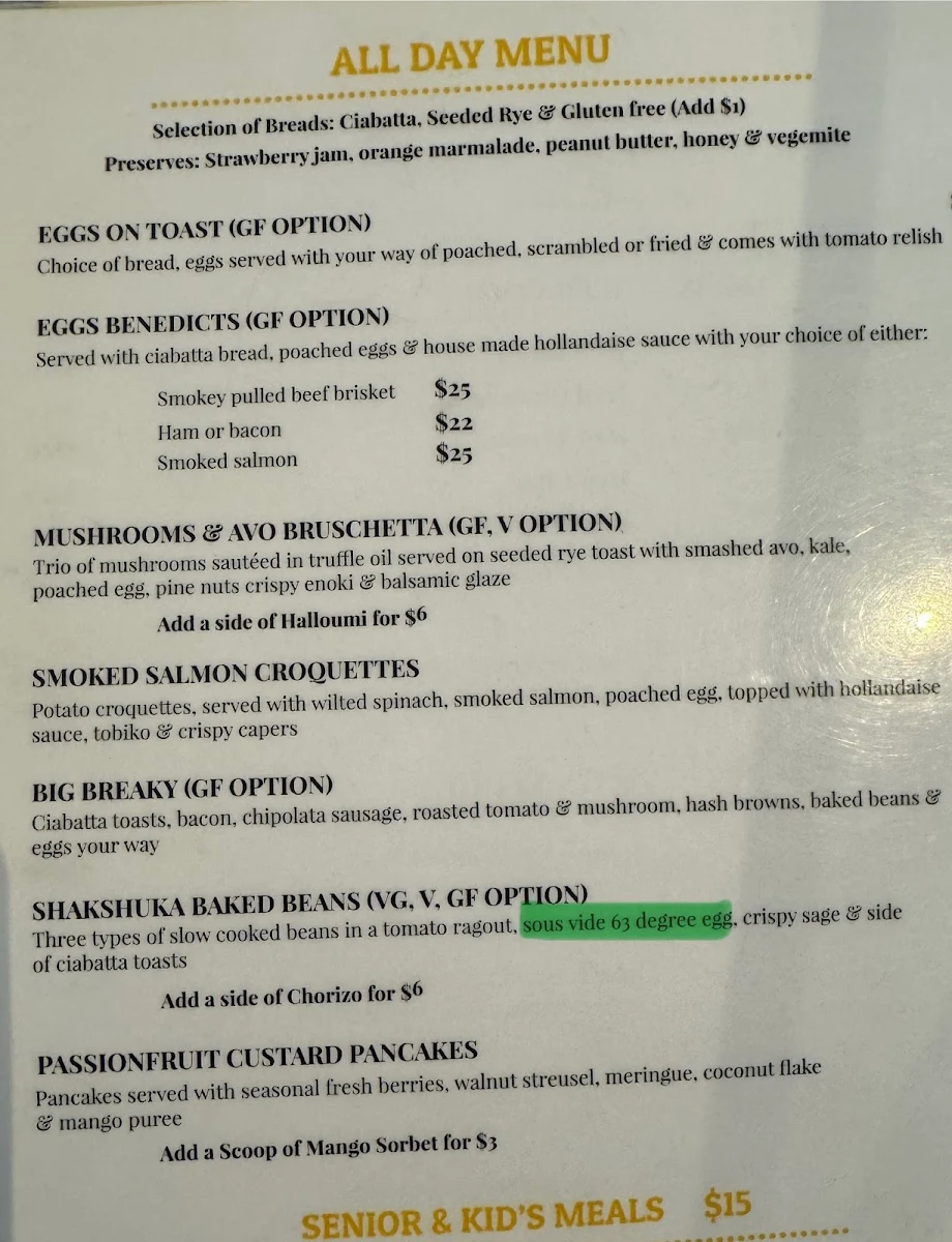 Menu, 8 Yolks Belmont