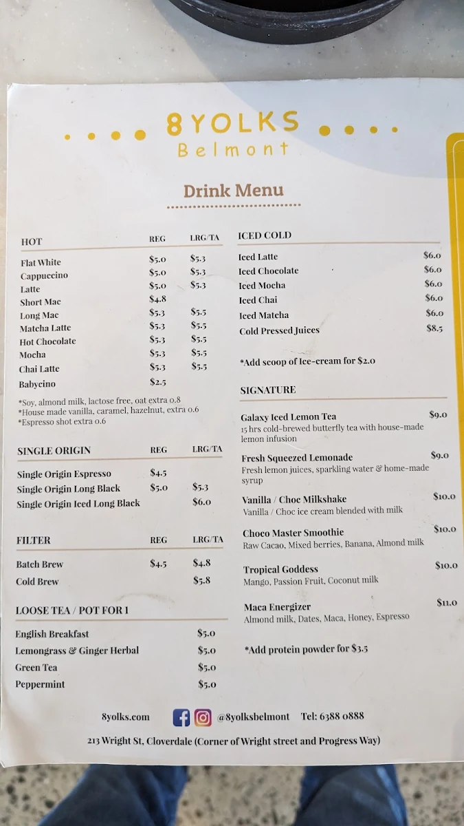 Menu, 8 Yolks Belmont