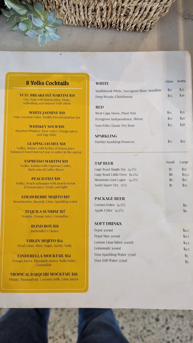 Menu, 8 Yolks Belmont