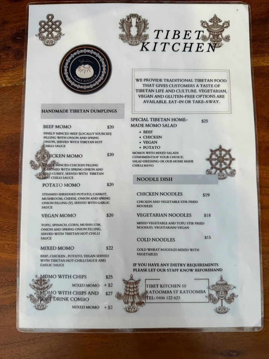 Menu, Tibet Kitchen
