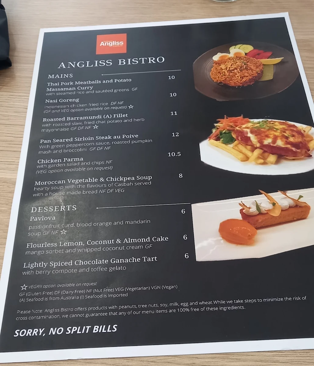 Menu, Angliss Bistro