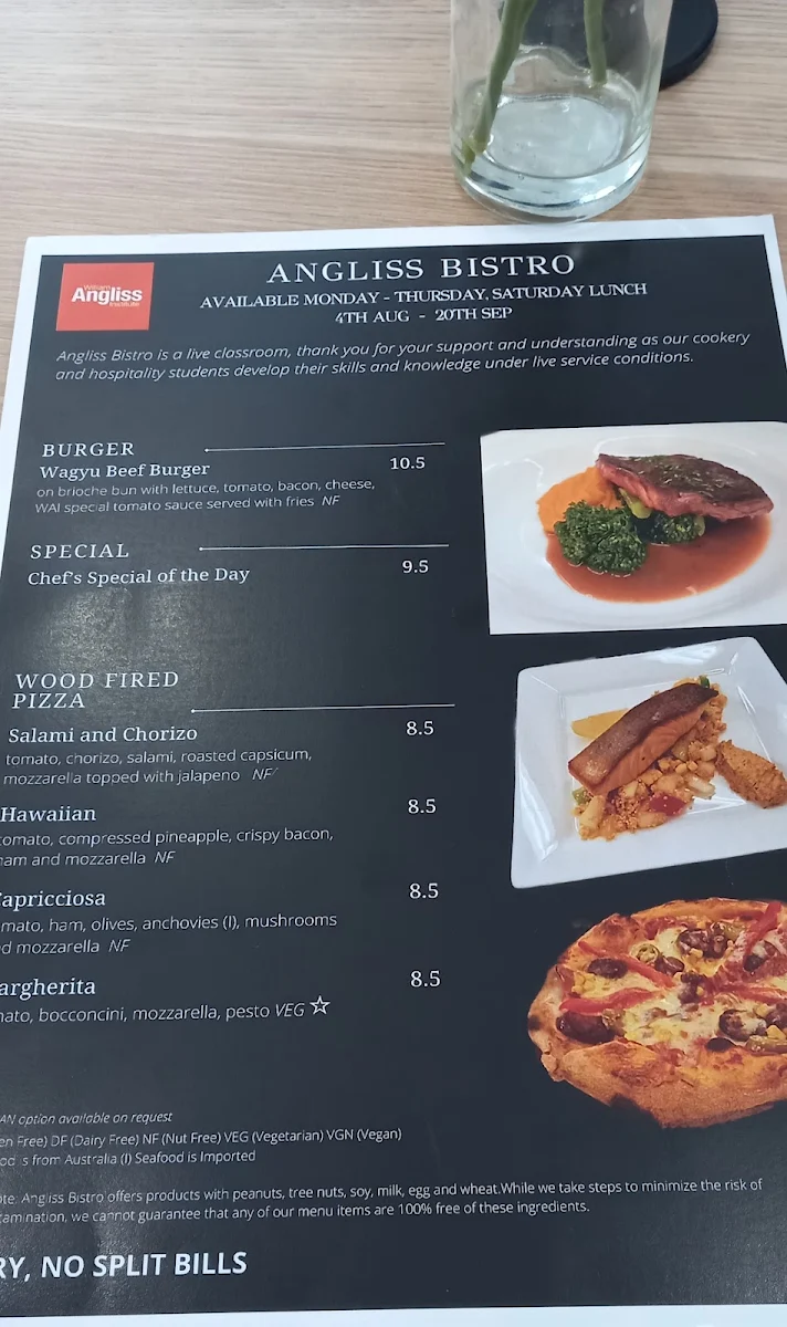 Menu, Angliss Bistro