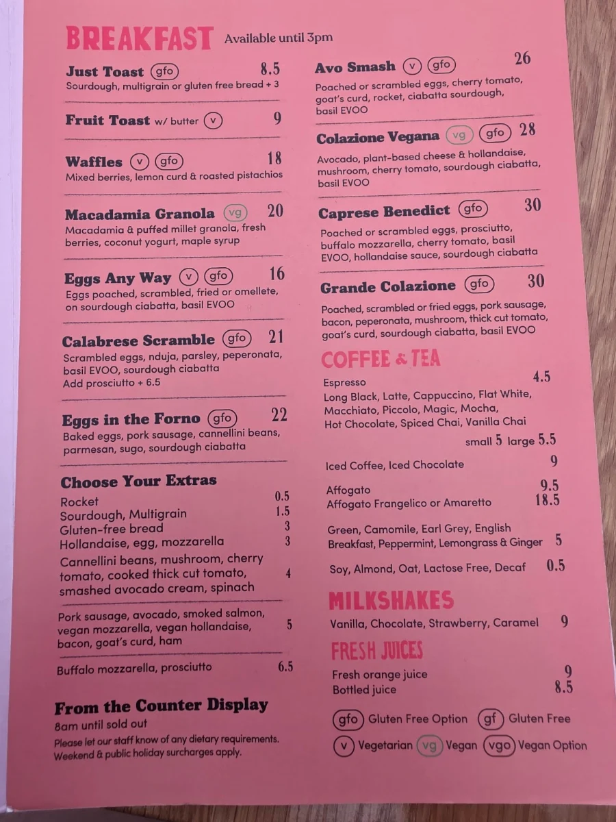 Menu, Roccella Italian Restaurant Bundoora