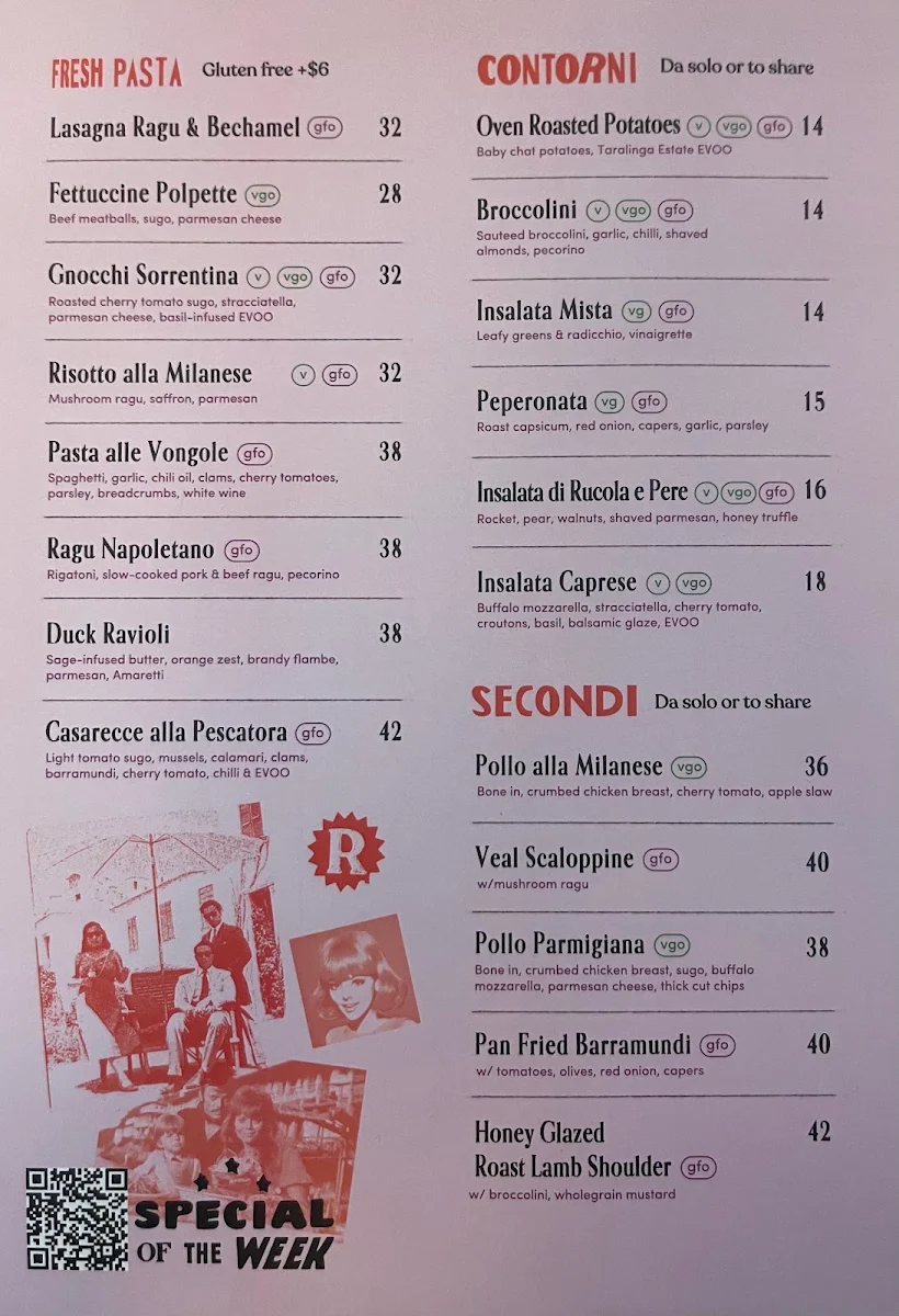 Menu, Roccella Italian Restaurant Bundoora