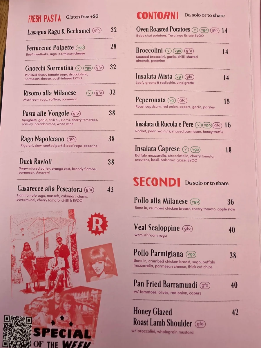 Menu, Roccella Italian Restaurant Bundoora