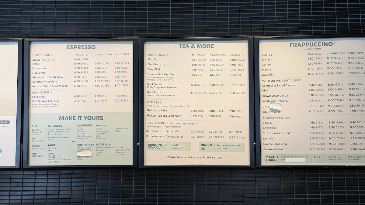 Menu, Starbucks Manly